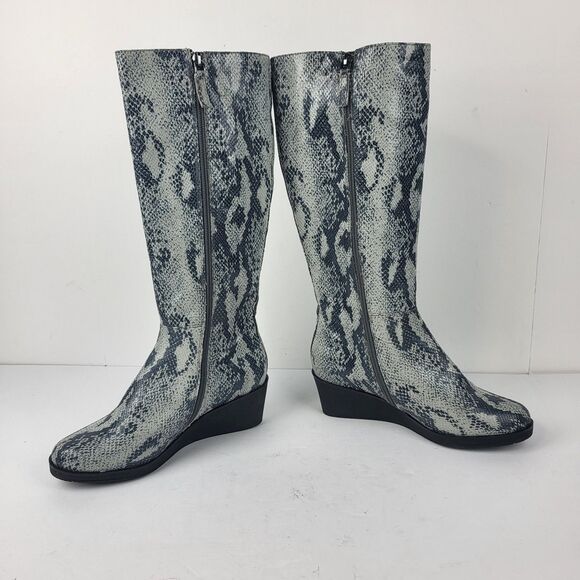 Aerosoles Brenna Knee High Wedge Boots Grey Snake Print Size 7.5M - Picture 9 of 11